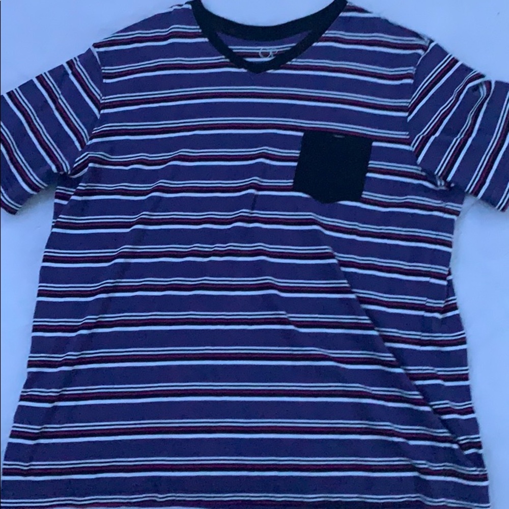 Purple/red/white striped shirt with pocket